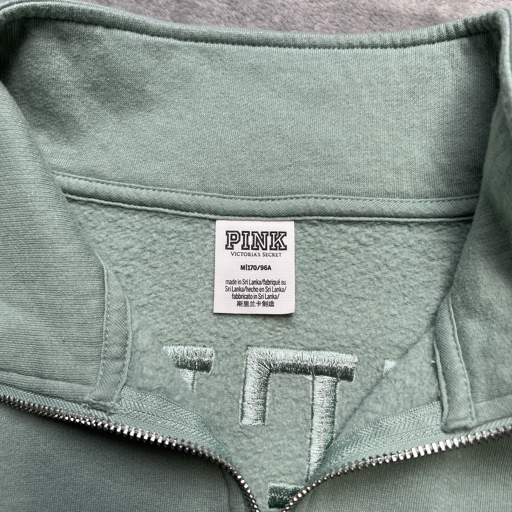 Y2K Victoria Secret Love PINK 1/4 Zip Sweatshirt Camo Green Embroidered Size M - Picture 5 of 7
